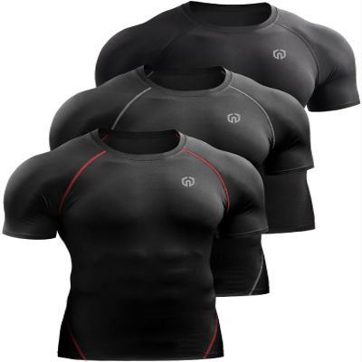 NELEUS Men's 3 Pack Compression Baselayer Athletic Workout T Shirts,5022,Black,Black(Grey),Black(red),US 2XL,EU 3XL