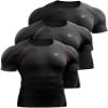 NELEUS Men's 3 Pack Compression Baselayer Athletic Workout T Shirts, Black, Grey, Red, US M, EU L view 1