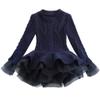 Christmas Sweater Dresses for Girls Ruffle Sweater Long Sleeves Tutu Dress Stitching Knitting Pullover Tops for Kids (Navy Blue, 120) view 1