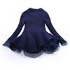 Christmas Sweater Dresses for Girls Ruffle Sweater Long Sleeves Tutu Dress Stitching Knitting Pullover Tops for Kids (Navy Blue, 120) view 2