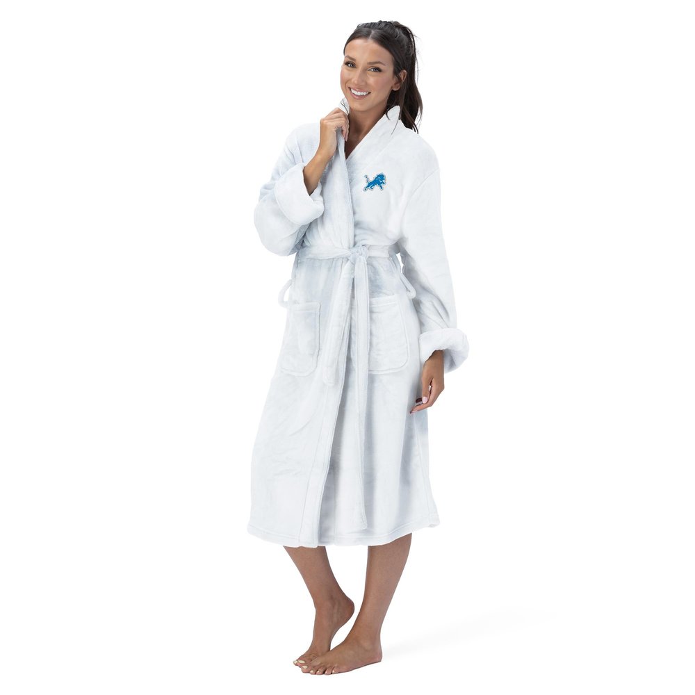 Northwest NFL Detroit Lions Adult Unisex Silk Touch Bathrobe, Large/X-Large, White, Officially Licensed Loungewear, Soft Plush Polyester