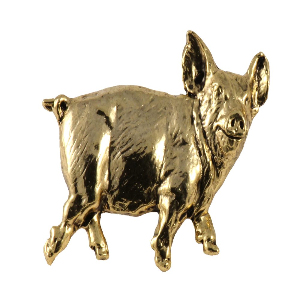 Pig Pin, Gold Plated, MG192, 1.5 Inches, Handmade in The USA, Realistic, Farm, Swine, Hat Pin, Lapel Pins, Brooch, Gift, Over 3100 Wildlife Designs.