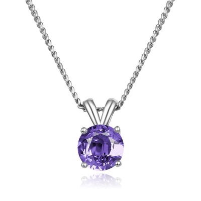 1pc Adabele Real Sterling Silver June Birthstone Necklace 18 inch 6mm Alexandrite Round Cut Solitaire Cubic Zirconia CZ Stone Pendant Anniversary Birthday Women Gift NK18-A6