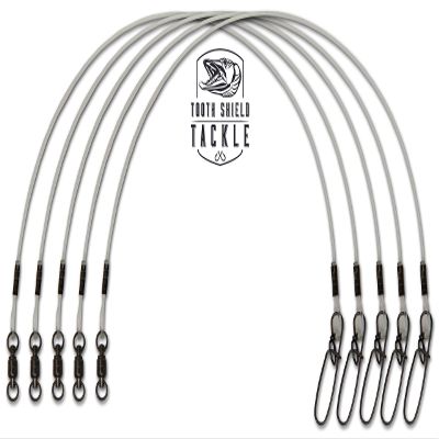 5 Pack 100 lb 8" Premium Fluorocarbon Tooth Shield Tackle Musky Leaders Muskie Pike Leader (Ball Bearing Swivel)