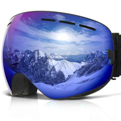 COPOZZ Ski Goggles, G1 OTG Snowboard Snow Goggles for Men Women Youth, Interchangeable Double Layer Anti Fog UV Protection Lens, Polarized Goggles Available (G1-Black Frame Blue Lens (VLT 24.5%))
