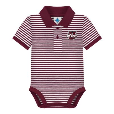 Creative Knitwear College Baby Striped Polo Bodysuit - UMass Minutemen Logo, Maroon/White, for Boys & Girls, 0-3 Months