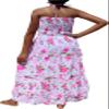 Full Funk Smock Bust Section Summer Dress with Thin Halter Straps, Medium, Flowers Pattern White with Pink view 2