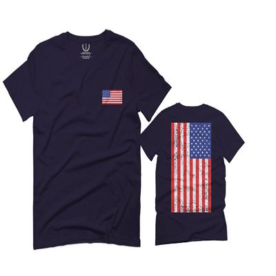 0072. Vintage American Flag United States Graphic USA 4th of July Memorial Military Patriotic Style for Men T Shirt (Navy Blue, 2X-Large)