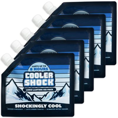 Cooler Shock Reusable Ice Packs for Coolers - 5 Ice Packs for Lunch Bags - Long-Lasting Cold Freezer Packs for Lunch Boxes - Cooler Accessories for School, Beach & Fishing - Camping Gifts