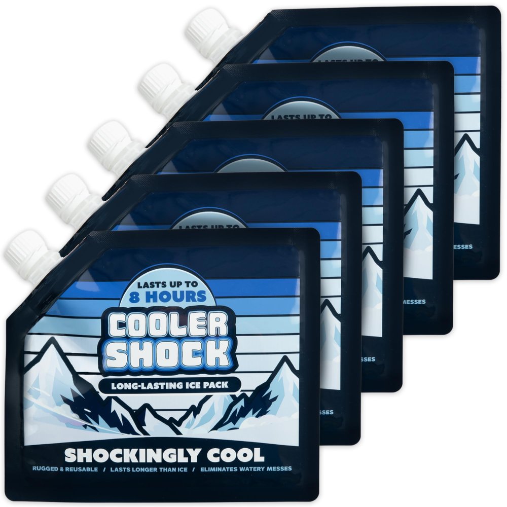 Cooler Shock Reusable Ice Packs for Coolers - 5 Ice Packs for Lunch Bags - Long-Lasting Cold Freezer Packs for Lunch Boxes - Cooler Accessories for School, Beach & Fishing - Camping Gifts