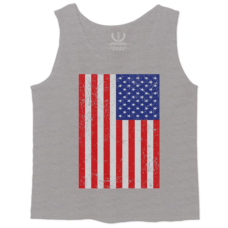 0073. Vintage u.s. American Flag United States of America USA Proud Patriotic Style Men's Tank Top (Light Gray Small)