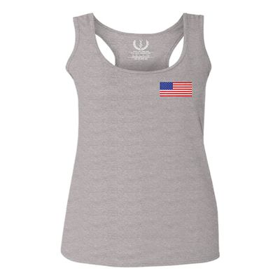 0072. Vintage American Flag United States Graphic USA 4th of July Memorial Military Patriotic Style Women's Tank Top Racerback (Light Gray Small)