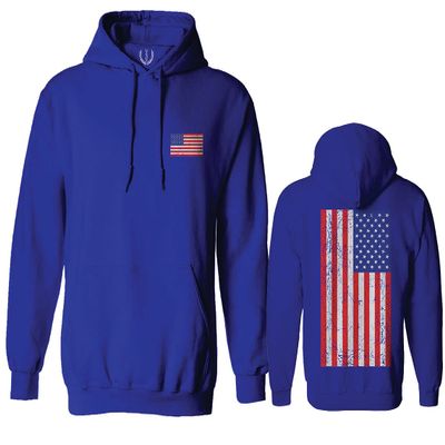 0072. Vintage American Flag United States Graphic USA 4th of July Memorial Military Patriotic Style Sweatshirt Pullover Hoodie (Royal, Large)