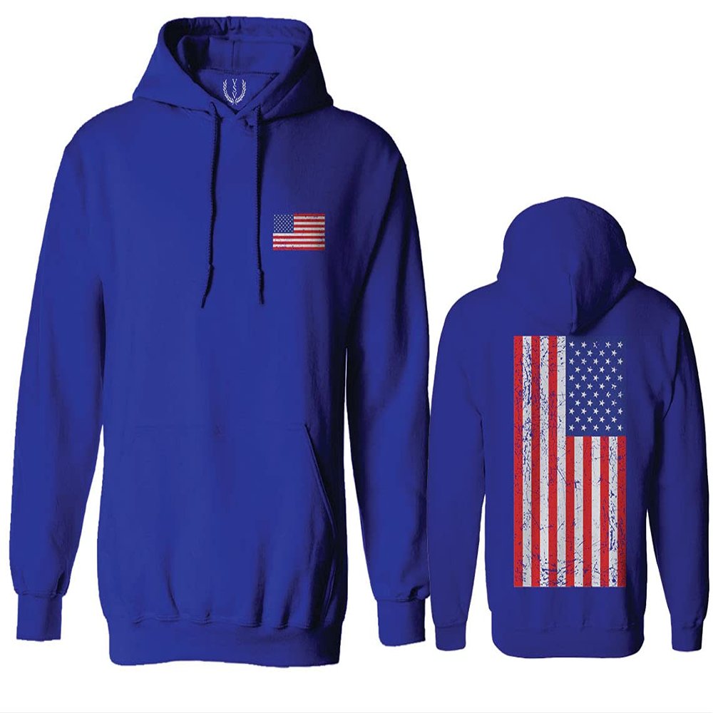 0072. Vintage American Flag United States Graphic USA 4th of July Memorial Military Patriotic Style Sweatshirt Pullover Hoodie (Royal, Large)