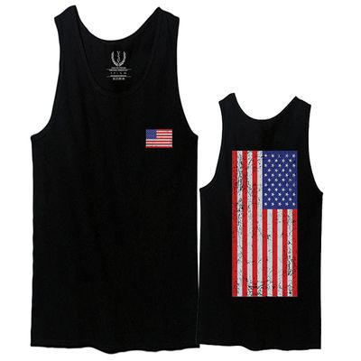 0072. Vintage American Flag United States Graphic USA 4th of July Memorial Military Patriotic Style Men's Tank Top (Black, X-Large)