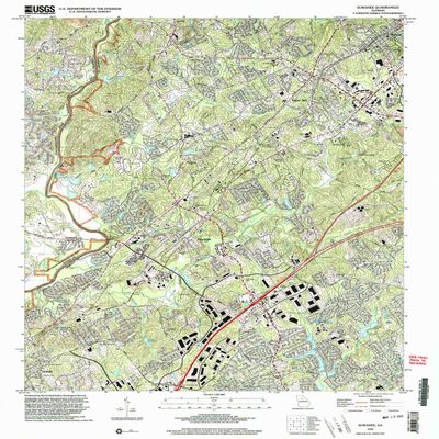 YellowMaps Suwanee GA topo map, 1:24000 Scale, 7.5 X 7.5 Minute, Historical, 1999, Updated 2003, 26.8 x 22 in - Tyvek