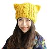 ALLDECOR Handmade Knitted Pussy Cat Ear Beanie Hat for Women's March Winter Warm Cap Yellow view 1