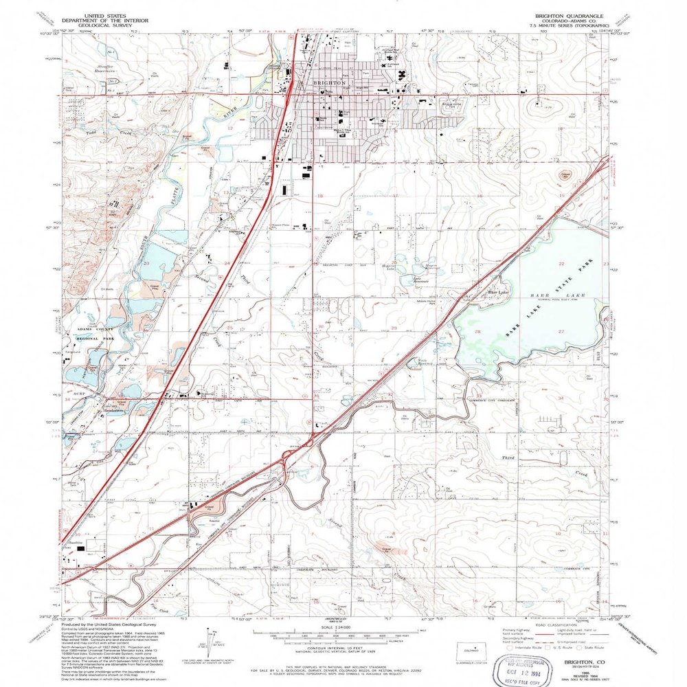 YellowMaps Brighton CO topo map, 1:24000 Scale, 7.5 X 7.5 Minute, Historical, 1965, Updated 1994, 26.8 x 22 in - Tyvek