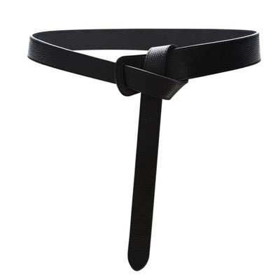 Aecibzo Women Genuine Leather Wrap Around Self Tie Obi Cinch Waist Band Boho Belt (waist 31"-35" (120cm), Black)