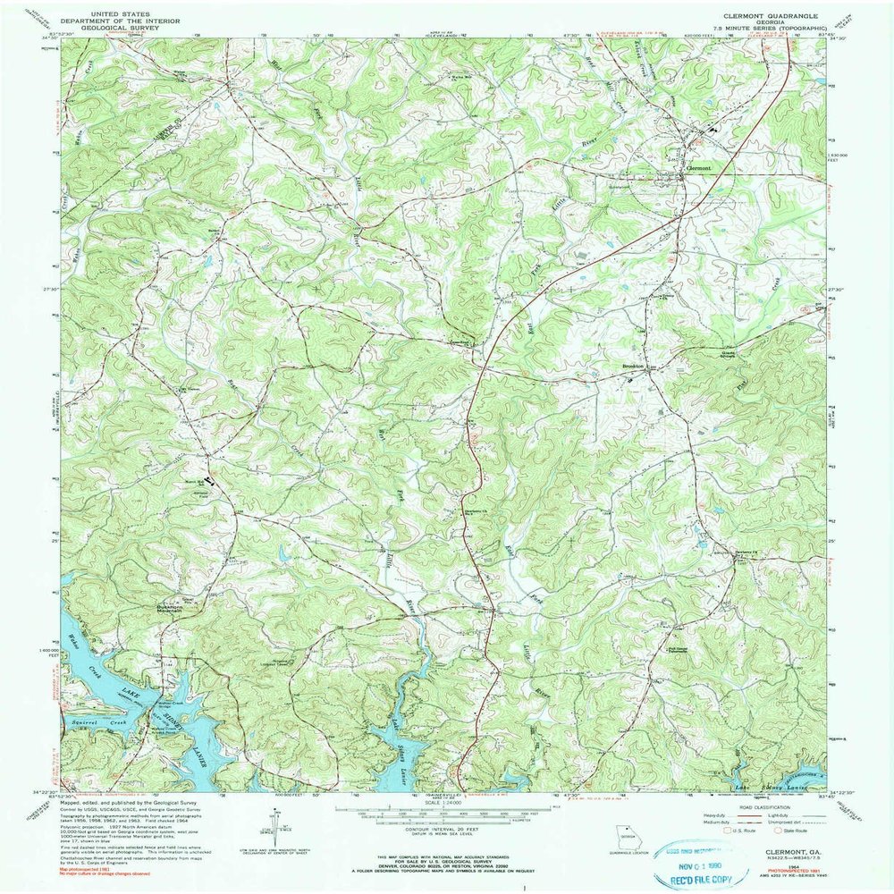 YellowMaps Clermont GA topo map, 1:24000 Scale, 7.5 X 7.5 Minute, Historical, 1964, Updated 1990, 27 x 22 in - Tyvek