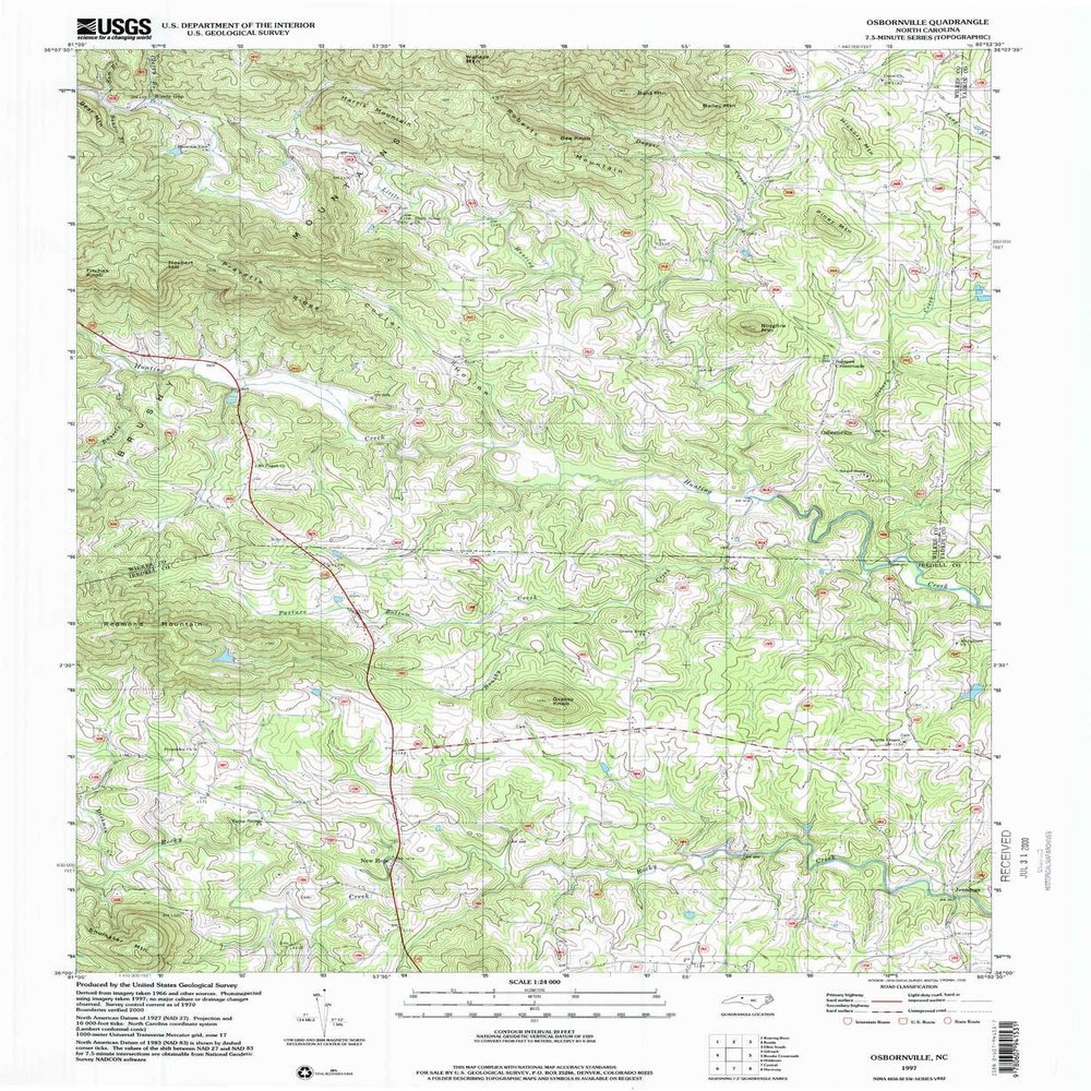 YellowMaps Osbornville NC topo map, 1:24000 Scale, 7.5 X 7.5 Minute, Historical, 1997, Updated 2000, 26.8 x 22 in - Tyvek