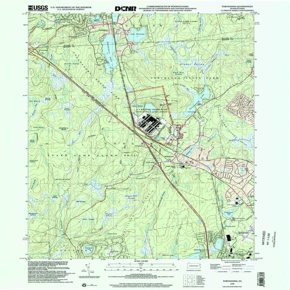 YellowMaps Tobyhanna PA topo map, 1:24000 Scale, 7.5 X 7.5 Minute, Historical, 1999, Updated 2002, 26.9 x 22 in - Tyvek