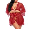 Avidlove Sexy Robes for Women Boudoir Lingerie Women's Lace Kimono Robe Babydoll Lingerie Mesh Nightgown Dark Red S view 2