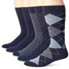 Amazon Essentials Men's Comfortable Patterned Cotton Crew Dress Socks, 5 Pairs, Navy Novelty, 13-15 view 1