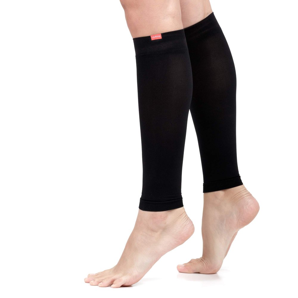 VIM & VIGR Nylon 15-20 mmHg Graduated Compression Leg Sleeves (Black Solid, Unisex L/XL)