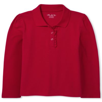The Children's Place girls Long Sleeve Ruffle Pique Polo Shirt, Ruby Single, X-Small US