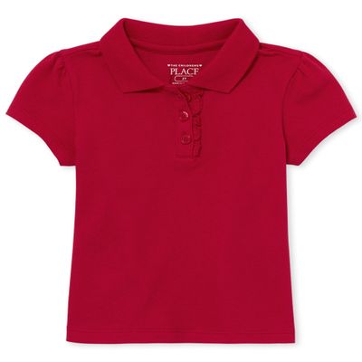The Children's Place girls And Toddler Short Sleeve Ruffle Pique Polo Shirt, Ruby Single, 4T US