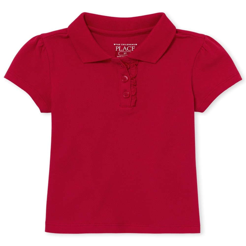 The Children's Place girls And Toddler Short Sleeve Ruffle Pique Polo Shirt, Ruby Single, 4T US