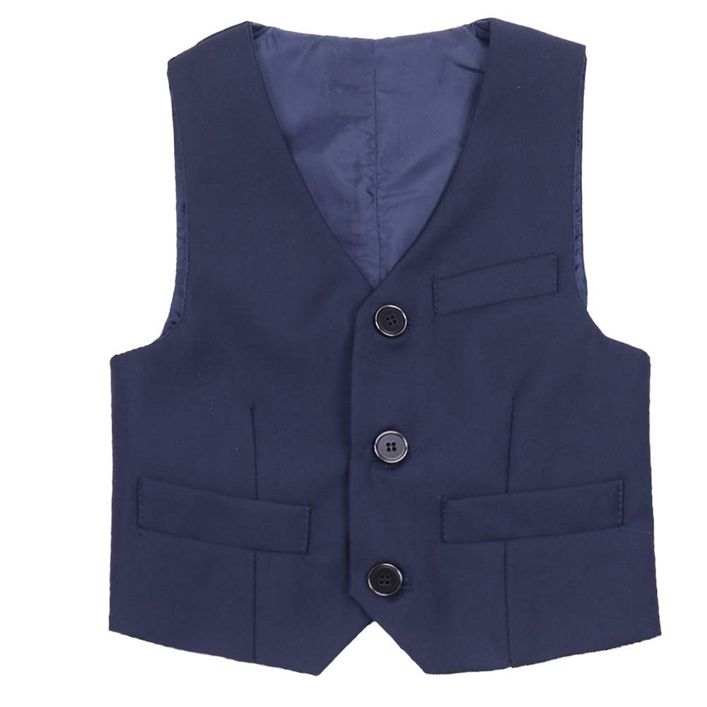 Freebily Kids Boys Gentleman Formal Suits Vest Waistcoat Navy Blue 4-5