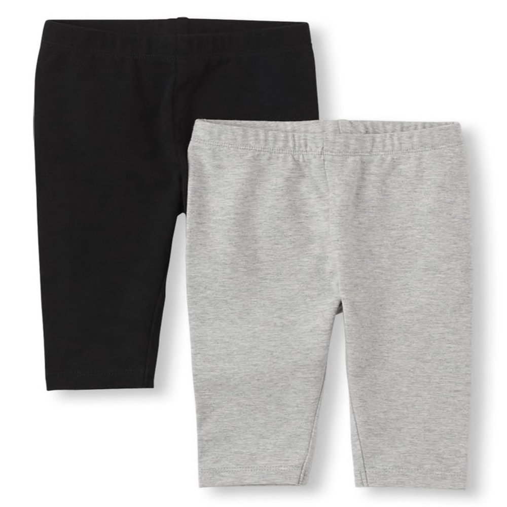 The Children's Place Baby Girls And Toddler Capri Leggings Pants, Black/ Smoke Gray 2 Pack, 2T US