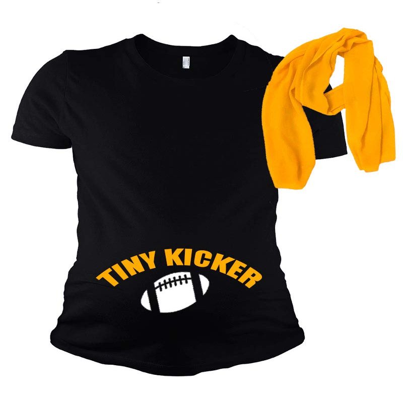 Maternity Short Sleeve T-Shirt - Tiny Kicker (Medium, Black)