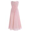 Freebily Girls Strap Floral Lace Flower Girl Dress Knotted Princess Pageant Wedding Evening Birthday Party Ball Maxi Gown Pearl Pink 14 view 3
