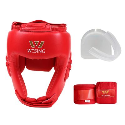 WESING IBA Head Gear with Handwraps and Tooth Guard (Red, L)