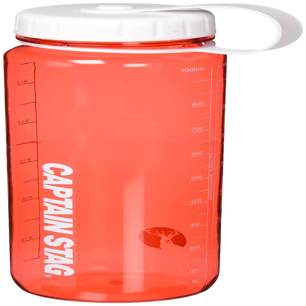 Captain Stag UE-3398 Water Bottle, Sports Bottle, 33.8 fl oz (1,000 ml), Direct Drinking, Rice Marking, 6 Cups, Red