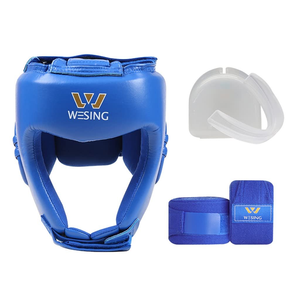 WESING IBA Head Gear with Handwraps and Tooth Guard (Blue, M)