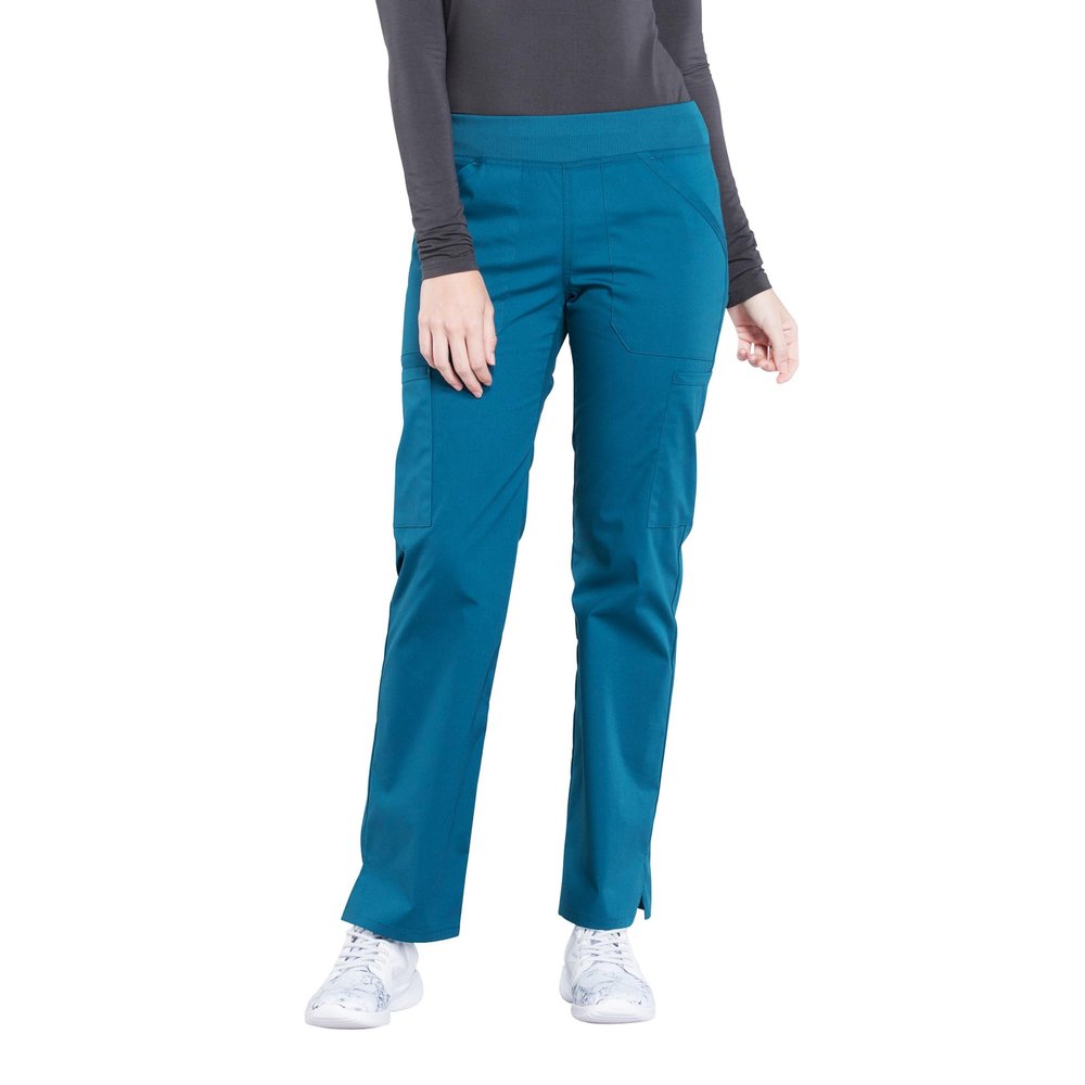 Cherokee Women's Scrub Pants Mid Rise Straight Leg Pull-on Cargo Pant with 6 Pockets & 2-Way Stretch Fabric - WW170T, S Tall, Caribbean Blue
