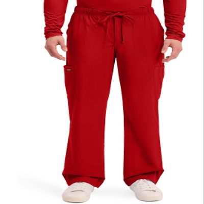 Cherokee Scrubs for Men Tapered Leg Cargo Scrub Pants with Zip Fly, 5 Pockets Elastic Waist 2-Way Stretch & Easy Care - WW190, S, Red