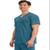 Cherokee Scrub top for Men V-Neck with 3 Pockets, Knit Details, Soft, Durable, Breathable, 2-Way Stretch Fabric - WW670, XL, Caribbean Blue view 2