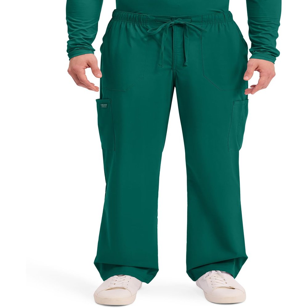 Cherokee Scrubs for Men Tapered Leg Cargo Scrub Pants with Zip Fly, 5 Pockets Elastic Waist 2-Way Stretch & Easy Care - WW190, L, Hunter Green