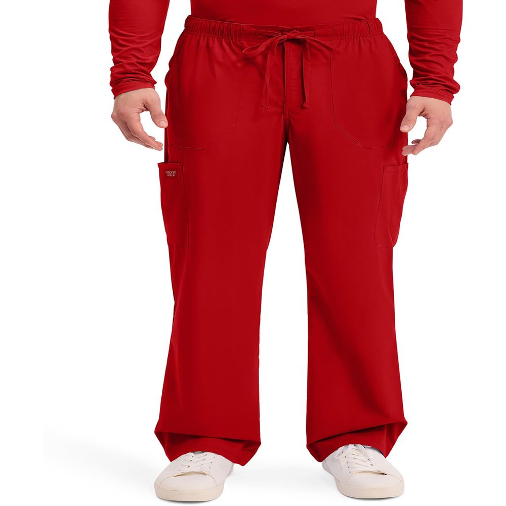 Cherokee Scrubs for Men Tapered Leg Cargo Scrub Pants with Zip Fly, 5 Pockets Elastic Waist 2-Way Stretch & Easy Care - WW190, XS, Red