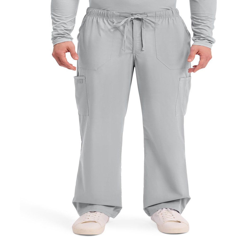 Cherokee Scrubs for Men Tapered Leg Cargo Scrub Pants with Zip Fly, 5 Pockets Elastic Waist 2-Way Stretch & Easy Care - WW190, XS, Grey