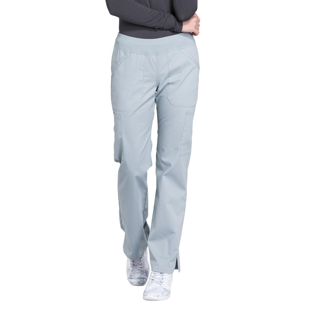 CHEROKEE Workwear Professionals Women Scrubs Pant Mid Rise Straight Leg Pull-on Cargo WW170P, S Petite, Grey