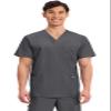 Cherokee Scrub top for Men V-Neck with 3 Pockets, Knit Details, Soft, Durable, Breathable, 2-Way Stretch Fabric - WW670, M, Pewter view 1