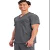 Cherokee Scrub top for Men V-Neck with 3 Pockets, Knit Details, Soft, Durable, Breathable, 2-Way Stretch Fabric - WW670, M, Pewter view 2