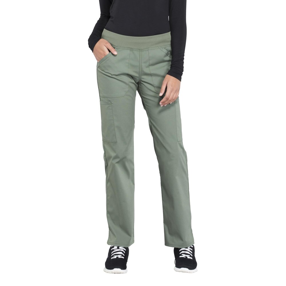 CHEROKEE Workwear Professionals Women Scrubs Pant Mid Rise Straight Leg Pull-on Cargo WW170T, L Tall, Olive