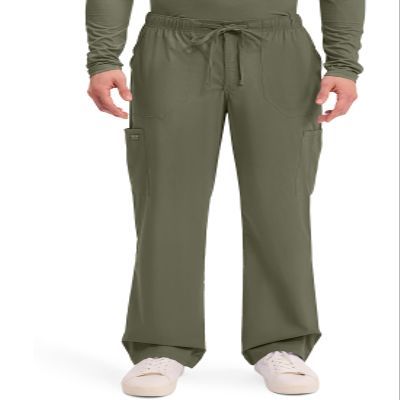Cherokee Scrubs for Men Tapered Leg Cargo Scrub Pants with Zip Fly, 5 Pockets Elastic Waist 2-Way Stretch & Easy Care - WW190, M Short, Olive